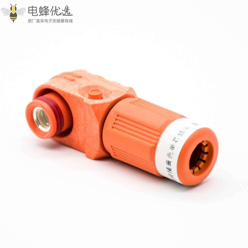 高壓大電流連接器8mm彎式插頭IP67單芯塑料200A接線橙色